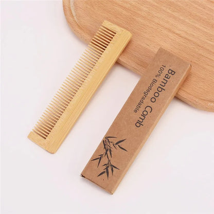 Light brown bamboo comb set with three shapes
