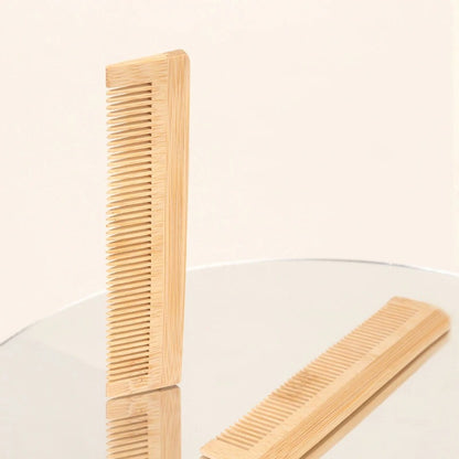 Light brown bamboo comb set with three shapes