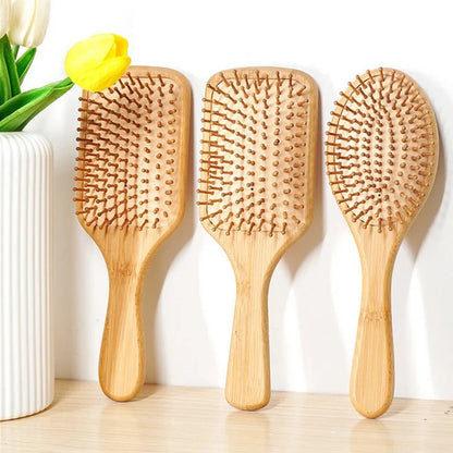 Light brown bamboo hair brush with wooden pins (2 variants)