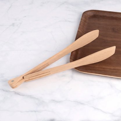 Light brown bamboo kitchen tongs with pivot joint